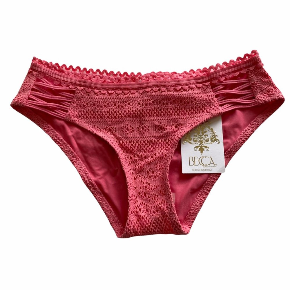 NWT Becca Pink Crochet Swimsuit Bikini Bottoms Extra-Small